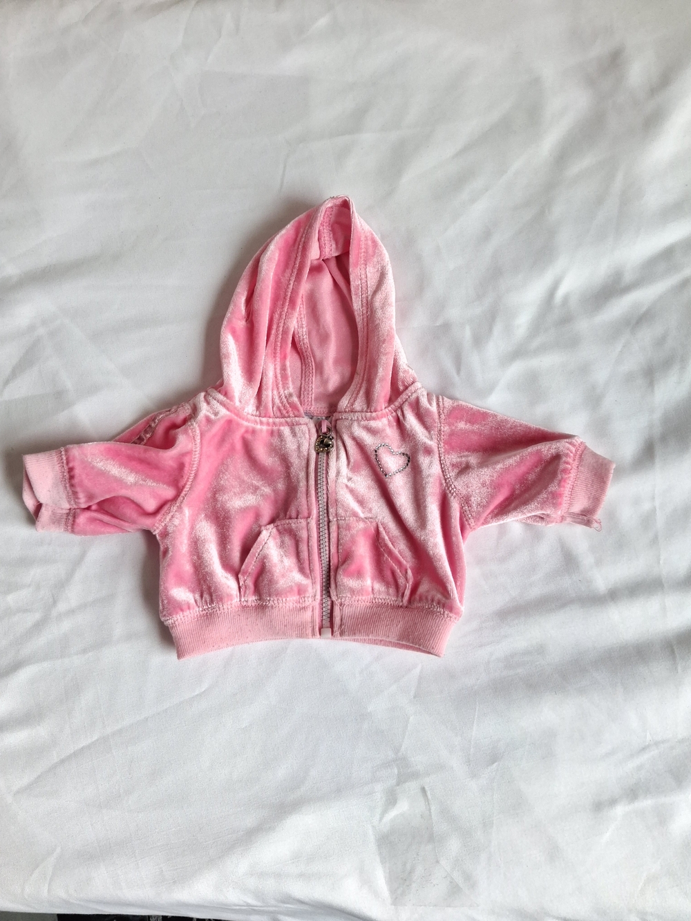 Build A Bear Pink Velvet Hooded Zip-Up Sweatshirt Jacket
